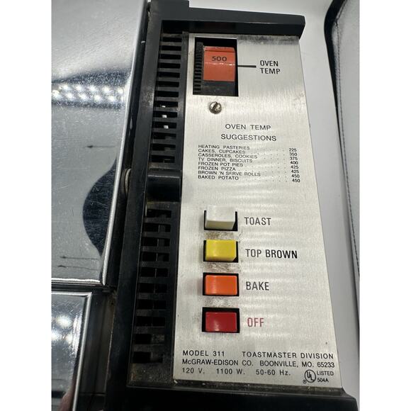 Vtg Toastmaster DeLuxe Tabletop Toaster Oven Chrome Broil & Bake MCM Model 311 - Picture 9 of 9